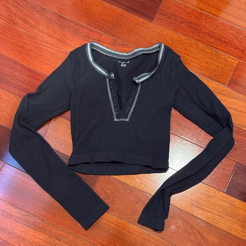 Urban Outfitters Black Long Sleeve Top with Gray Trim